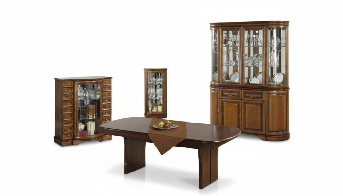 Complete woonkamer vitrinekast dressoir tafel vitrinekast eetkamer set 4-delig