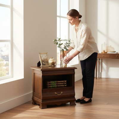 Klassieke nachtkastje massief houten console plank slaapkamer N-SzN