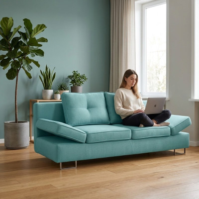 3-zitsbank bankstel van textiel stoffen bekleding, nieuw met slaapfunctie sofa-bed.