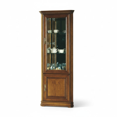 Klassieke vitrinekast hoekkast massief houten verzamelvitrine
