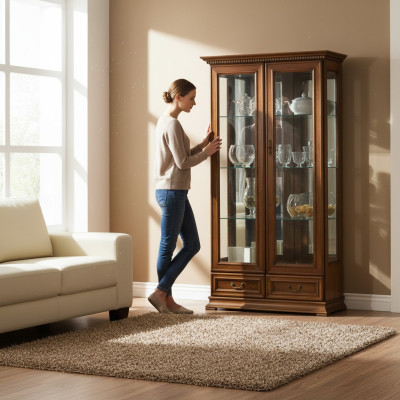Klassieke vitrinekast Glazen kast Massief Vitrinekast Vitrines Nieuw R-W3