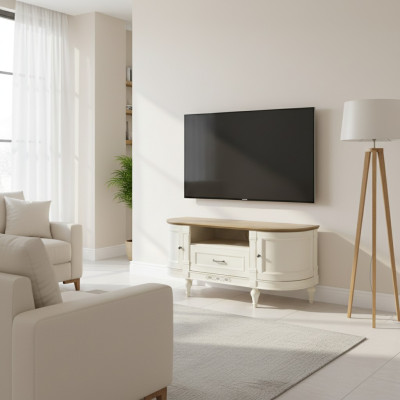 Elegante witte tv-kast van natuurlijk hout: functionaliteit en stijl voor uw interieur