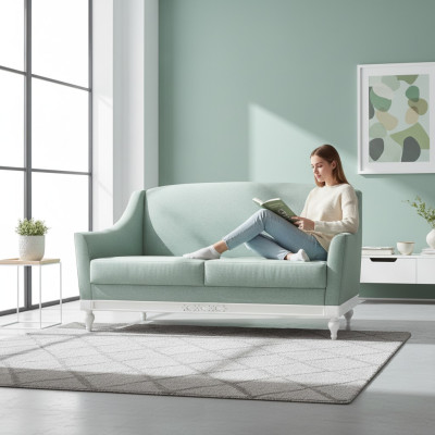 Chippendale Bank 2 zitter landhuis stoffen bankstel met houten design garnituur FL-2Siz