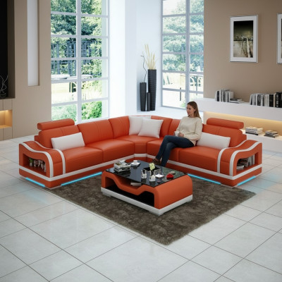 Lederen bank Bank Bank Woonlandschap Hoekbank Hoek Modern Design Set