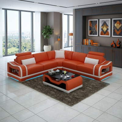 Lederen bank Bank Bank Woonlandschap Hoekbank Hoek Modern Design Set