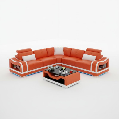 Lederen bank Bank Bank Woonlandschap Hoekbank Hoek Modern Design Set