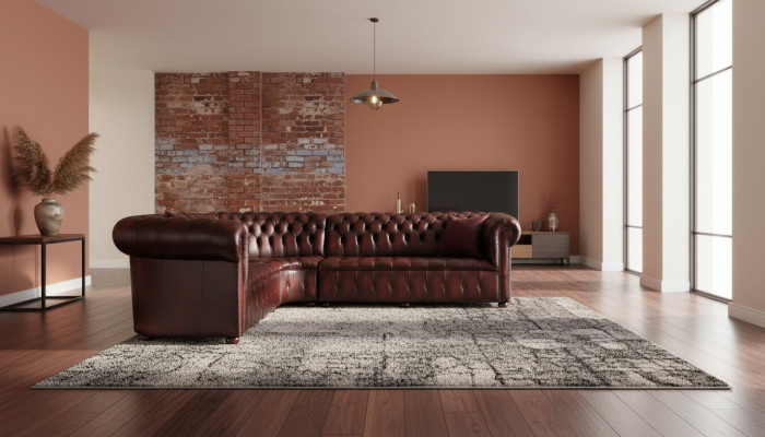 Chesterfield lederen hoekbank sofa bekleding hoek zitmeubel 100% leer