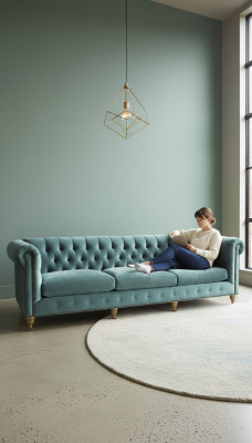 Chesterfield 3-zitsbank Sofa Couch Textiel Leder Fluweel Set Bekleding Zit Nieuw