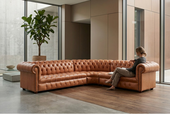Woonlandschap hoekbank Chesterfield lederen hoekbank bank bekleding hoek