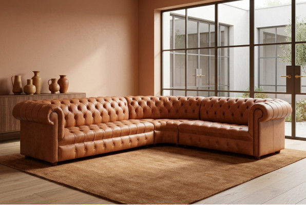 Woonlandschap hoekbank Chesterfield lederen hoekbank bank bekleding hoek