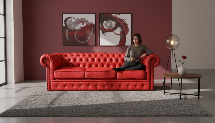 Chesterfield Gestoffeerde Bank Designer Set 3 Zitsbanken Klassiek *Nieuw*