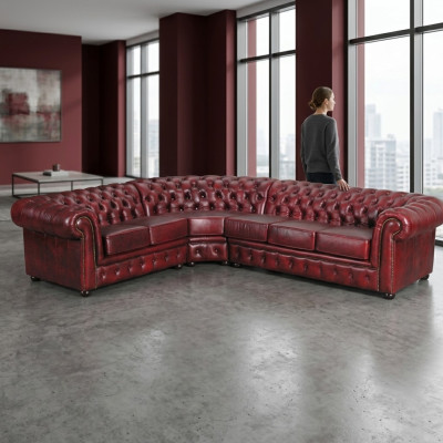 Hoekbank Sofa Bankstel Bekleding Hoekset Chesterfield 100% Leer Direct