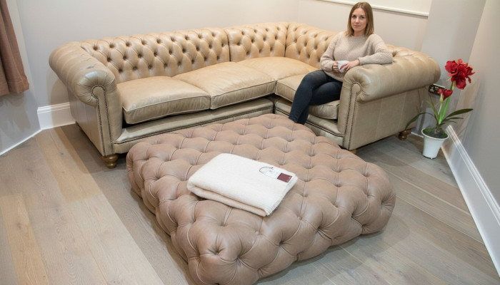 Leerbank hoekbank bank bank gestoffeerde Chesterfield hoekbank set hoek nieuw