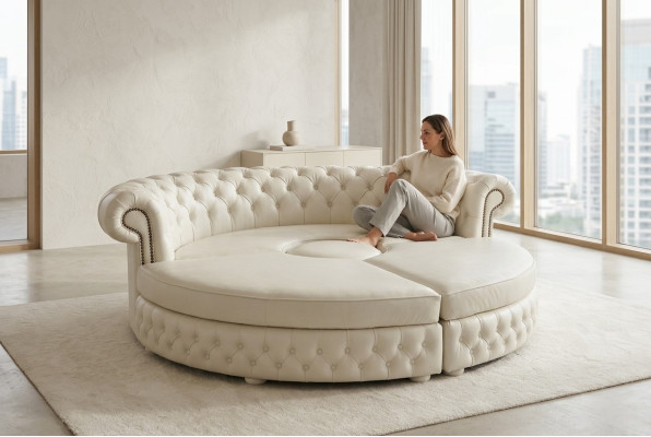 Chesterfield RONDE HOEKBANK Royal Semi-Ronde Designer Bank Leren Bank