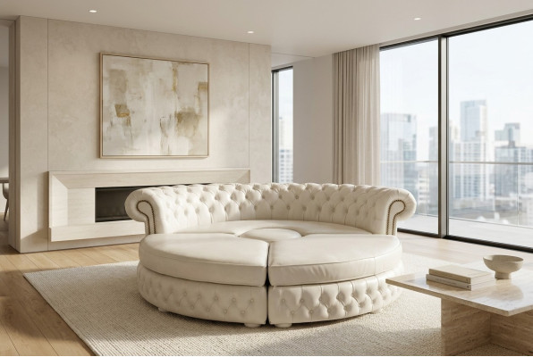 Chesterfield RONDE HOEKBANK Royal Semi-Ronde Designer Bank Leren Bank