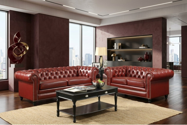 Bruine Chesterfieldbank 3+2 zits gestoffeerd ontwerpcouches Sofagarnituur
