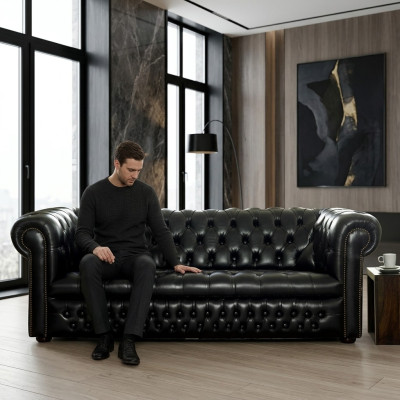 Zwarte Chesterfield bank 3+1 zits designer banken set