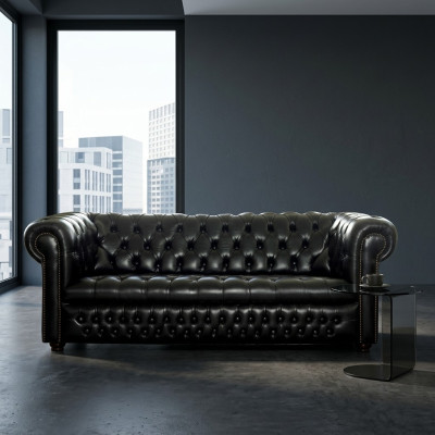 Zwarte Chesterfield bank 3+1 zits designer banken set