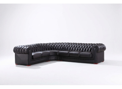 Chesterfield hoekbank L-vormige bank Designer bank Zwart Bank 100% Leer Direct
