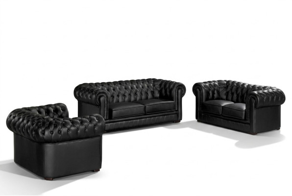 Zwarte Chesterfield bankstellen 3+2+1 set gestoffeerde designerbanken set