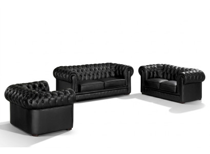 Zwarte Chesterfield bankstellen 3+2+1 set gestoffeerde designerbanken set