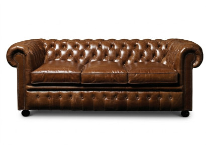 Bruin lederen Chesterfield driezits luxe 3-zits woonkamerbank.