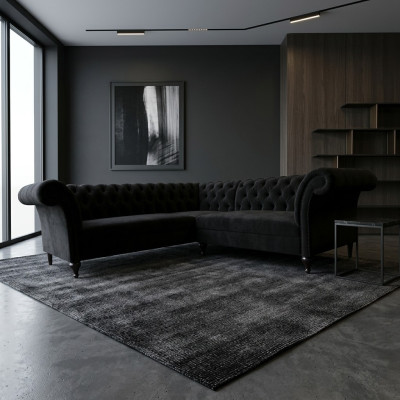 Zwarte Chesterfield luxe L-vormige bank