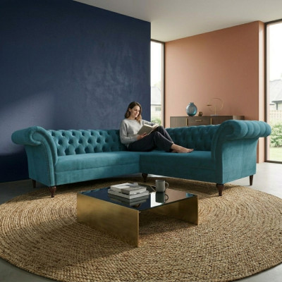 Chesterfield hoekbank designer bank fluwelen lederen sofa