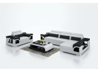 Lederen bankstel woonlandschap hoekbank + fauteuil hoekstel modern design