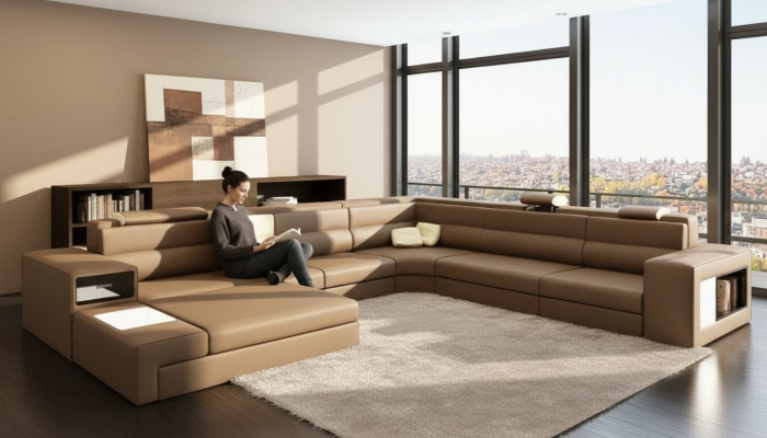 Lederen bank bank woonlandschap hoekbank fauteuil set garnituur modern bankstel.