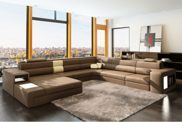 Lederen bank bank woonlandschap hoekbank fauteuil set garnituur modern bankstel.