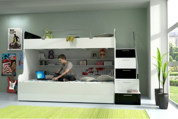 Stapelbed Stapelbed Bed Kinderbed Jeugdbed Hoogslaper Nieuw Zwart/Wit