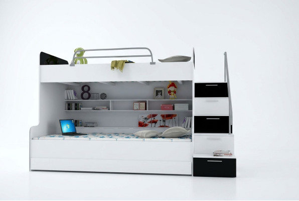 Stapelbed Stapelbed Bed Kinderbed Jeugdbed Hoogslaper Nieuw Zwart/Wit