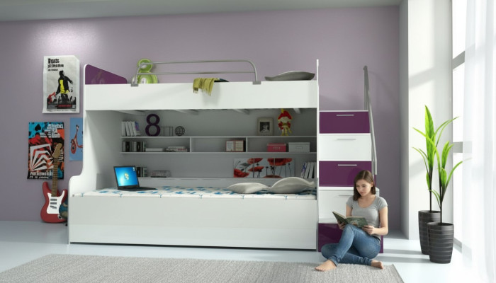 Stapelbed Stapelbed Bed Kinderbed Tienerbed Hoogslaper Nieuw Paars/Wit