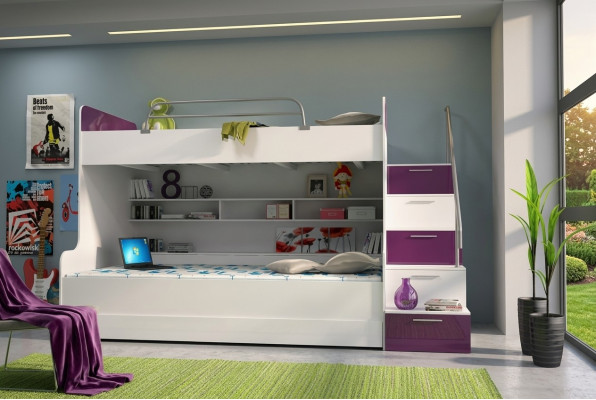 Stapelbed Stapelbed Bed Kinderbed Tienerbed Hoogslaper Nieuw Paars/Wit