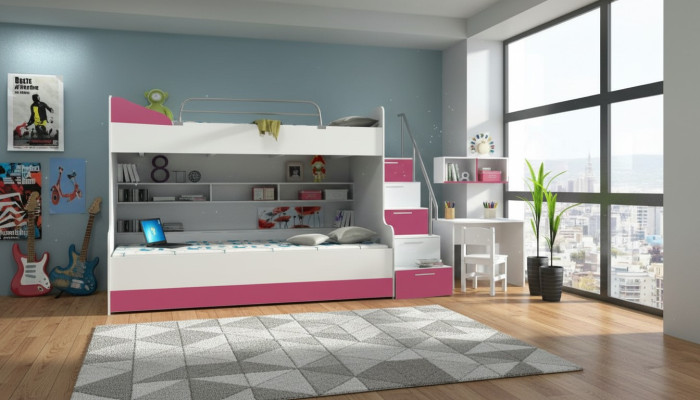 Stapelbed Etagenbed Bed Kinderbed Jeugdbed Hoogslaper B003 Roze/Wit