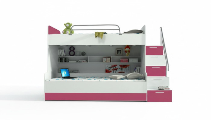 Stapelbed Etagenbed Bed Kinderbed Jeugdbed Hoogslaper B003 Roze/Wit