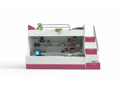 Stapelbed Etagenbed Bed Kinderbed Jeugdbed Hoogslaper B003 Roze/Wit