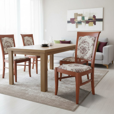 MASSIEFHOUT EETKAMERSTOEL ONTWERPER LEDER KLASSIEK DECORATIE STOEL HOUT