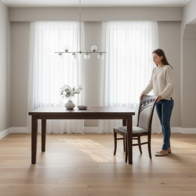 MASSIEF HOUT HOUT STOF STOEL MODERN ONTWERP DESIGNER EETKAMERSTOEL KEUKEN DECORATIEF