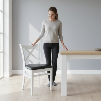 MASSIEF HOUTEN STOEL MODERN DESIGN ZILVER EETKAMERSTOEL KEUKEN DECORATIEF