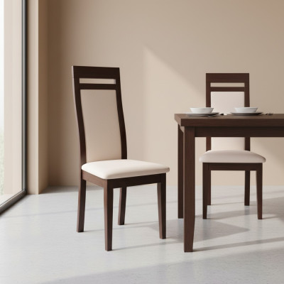 MASSIEF HOUTEN STOEL MODERN ONTWERP ONTWERPER BEIGE EETKAMERSTOEL LANG DECORATIEF