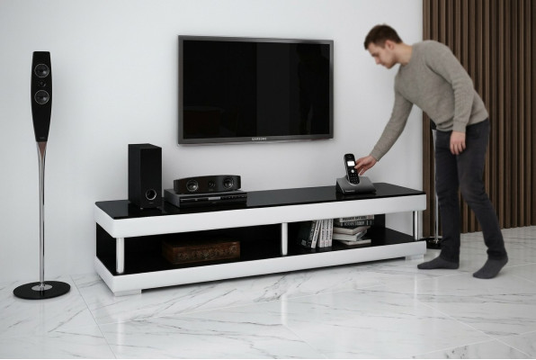 RTV TV meubel Lederen glazen tafel Televisiekast Lage tafel Mo.C