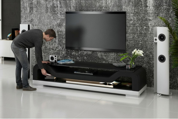 RTV TV dressoir Leder Glas Tafel TV-kast Lowboard Ma.F.