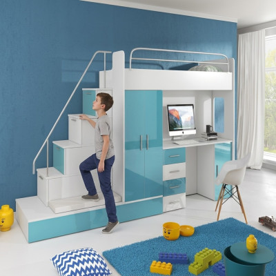 Stapelbed Slaapbed Bed Kledingkast Tienerkamer Kast Bureau