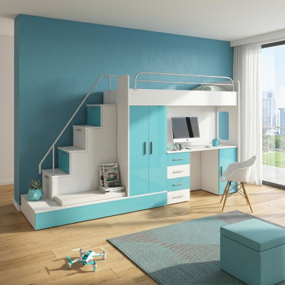 Stapelbed Slaapbed Bed Kledingkast Tienerkamer Kast Bureau