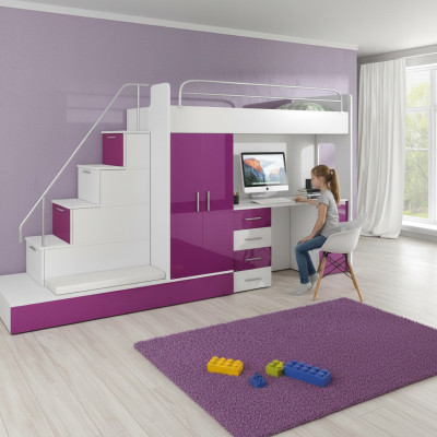 Stapelbed hoogslaper tienerkamer bed kledingkast kast bureau