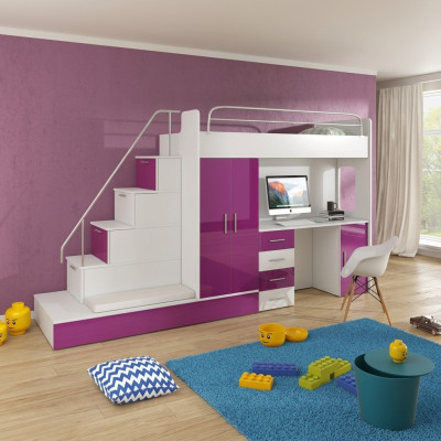 Stapelbed hoogslaper tienerkamer bed kledingkast kast bureau