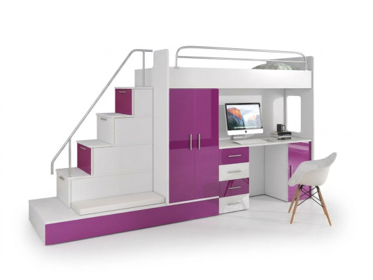 Stapelbed hoogslaper tienerkamer bed kledingkast kast bureau