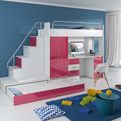 Stapelbed Tweepersoonsbed Bed Kledingkast Tienerkamer Kast Bureau